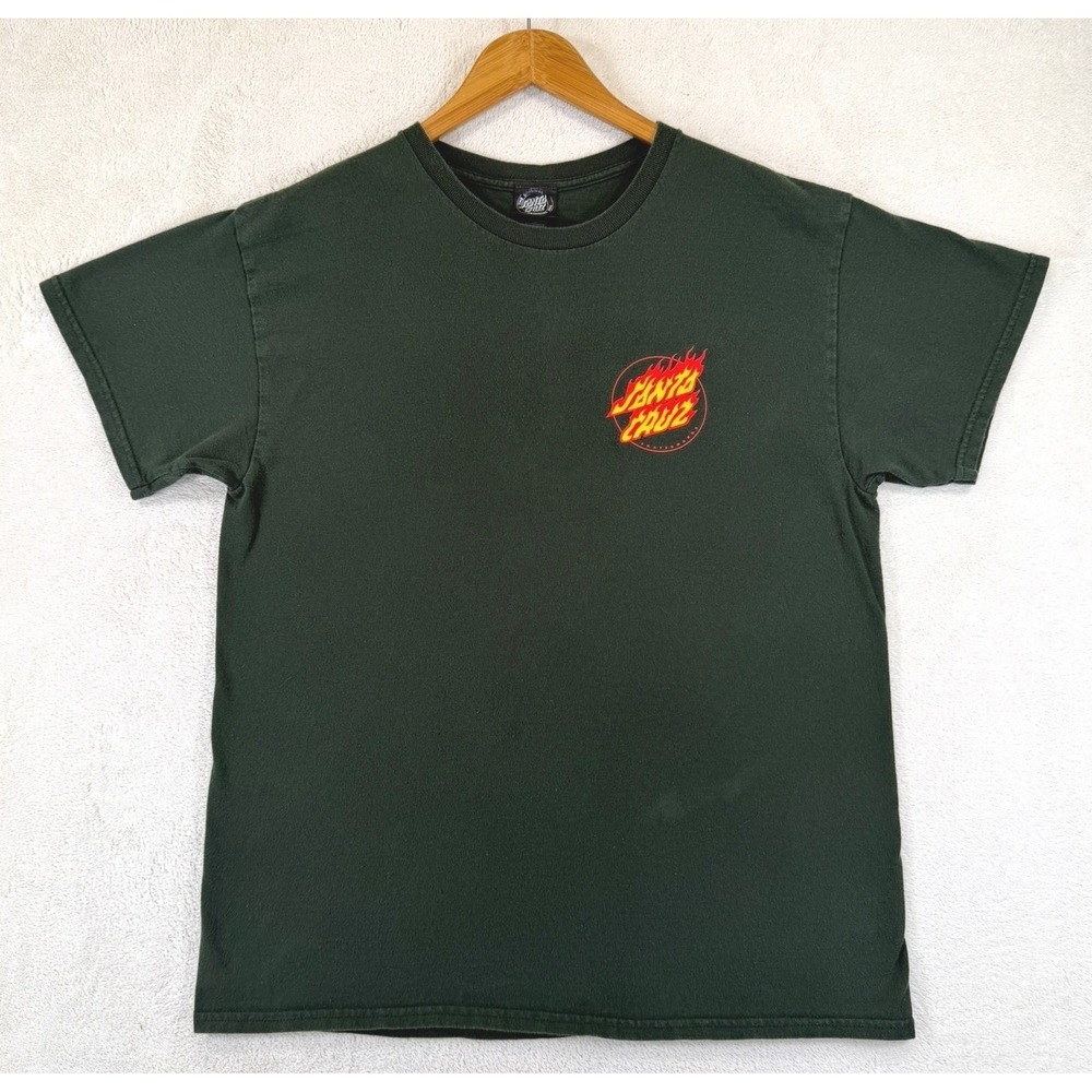 Santa Cruz Skateboards Flame Logo Graphic T-Shirt Mens‎ Large Green Short Sleeve